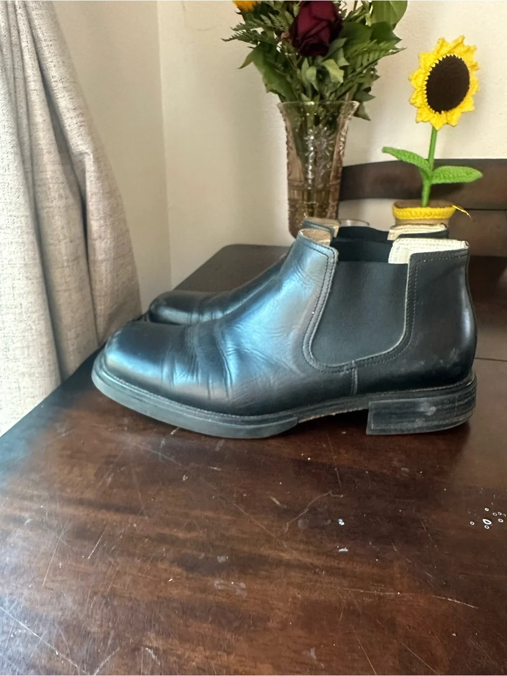 Kenneth Cole Black Leather Square-Toe Chukka Boots Made In Italy